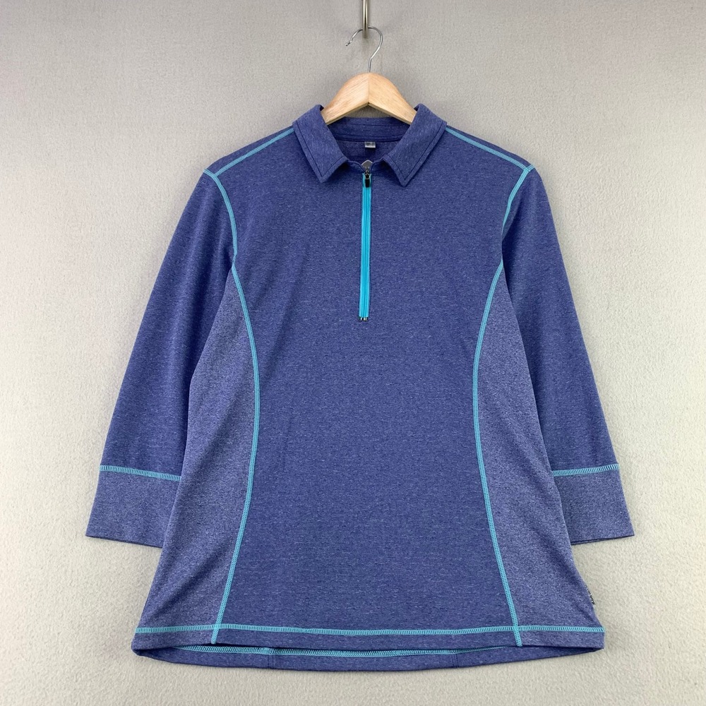 Club Ride Cycling Top Women Medium Blue Athletic 1/4 Zip 3/4 Sleeve Pullover